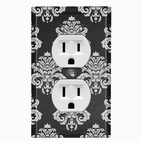 Metal Light Switch Plate Outlet Cover Damask Black Single Duplex