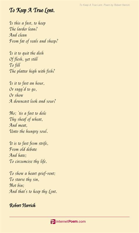 To Keep A True Lent Poem By Robert Herrick