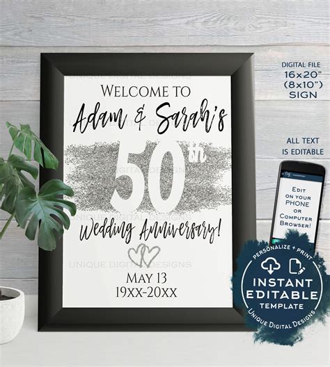 50th Anniversary Welcome Sign Editable Wedding Anniversary Banner An