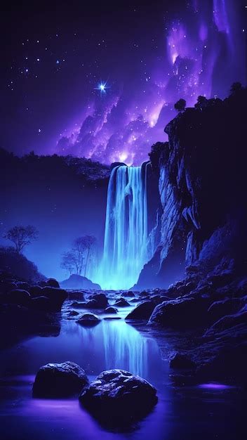 Premium Ai Image A Picture Of A Waterfall With A Purple Sky And A