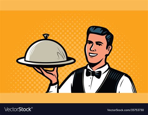 Waiter With Tray In Retro Pop Art Style Royalty Free Vector