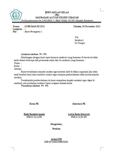 Contoh Surat Peringatan Pelanggaran Siswa  Contoh Surat