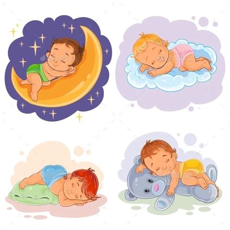 Set Illustration Babies Sleep Sono De Bebês Art And Illustration