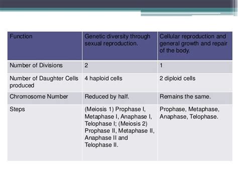 Similarities And Differences Between Meiosis And Mitosis Slide Share