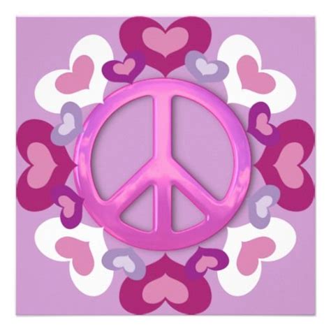 Pretty Pink Peace Sign And Hearts Invitations Peace Sign