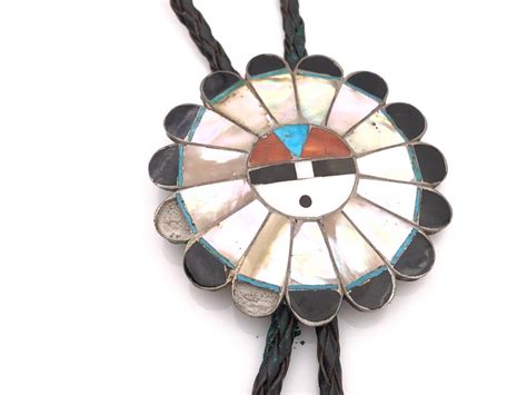 Lot Old Pawn Zuni Sterling Silver Inlay Sunface Bolo Tie