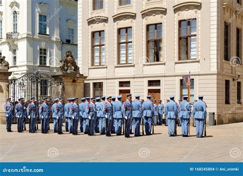 Ceremonial Changing Of Guards At Prague Castle Czech Republic
