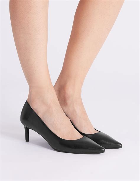 Marks And Spencer Leather Kitten Heel Court Shoes Black Lyst