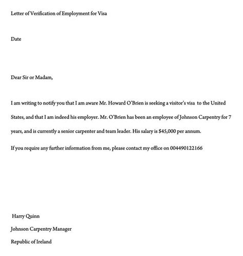 Before you obtain a visa, you must convince the embassy that. Employment Verification Letter (40+ Sample Letters and ...