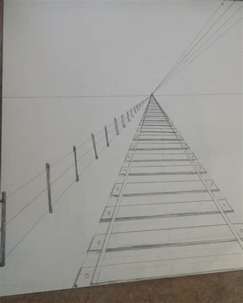 One Point Perspective Drawing Railroad