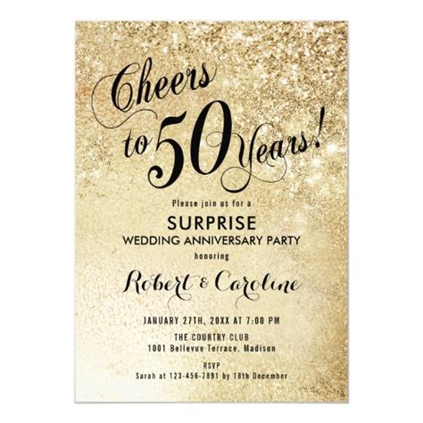 Surprise 50th Wedding Anniversary Gold Invitation