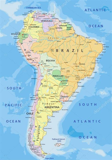 South America Highly Detailed Editable Political Map With Separated