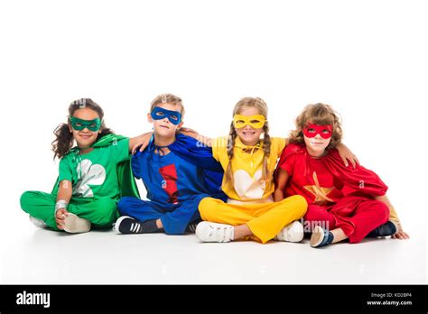 Kids In Superhero Costumes Stock Photo Alamy
