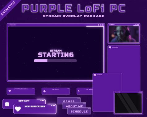 Purple Lofi Computer Twitch Overlay Package Oakway Graphics