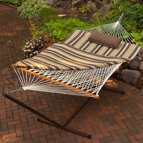 Outdoor Patio Deck 11 Ft Hammock With Metal Stand And Pad Pillow Set