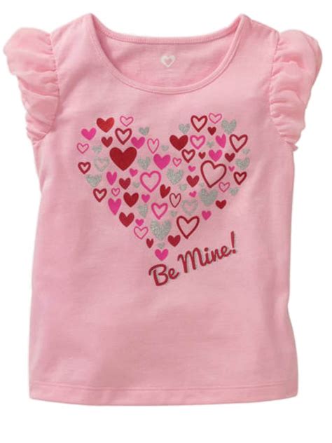 Heart Toddler Girls Pink Glitter Be Mine Valentines Day T Shirt Tee