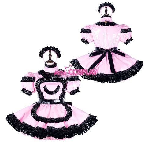 Lockable Pvc Dress French Sissy Maid Unisex Tailor Made G2243 In Women
