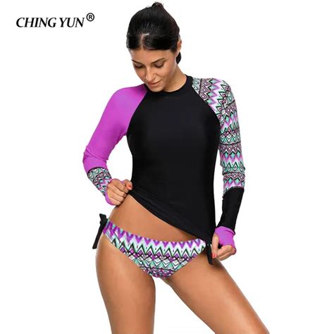 Ching Yun Sexy Splicing Plus Size Swimwear Contrast Detail Long Sleeve