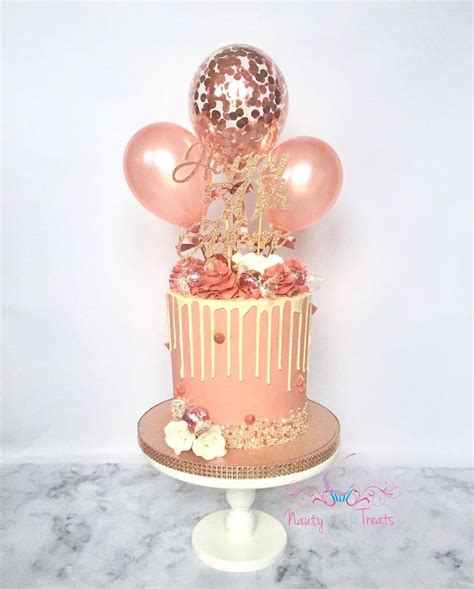 A Gorgeous Rose Gold Drip Cake With Not 1 But 3 Stunning Balloons From Candleandcakeparty