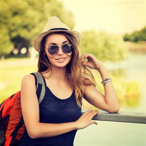 Trendy Hipster Girl Relaxing In The Park Stock Photo Image Of Outfit