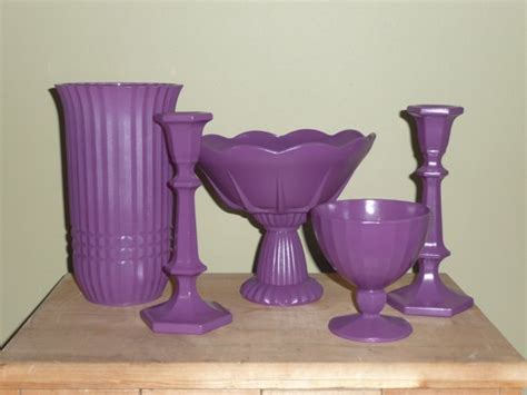 Upcycled Purple Glass Home Decor Glassware Set By Erindee On Etsy 40 00 Painting Glassware