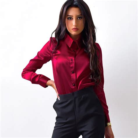 ldzhps autumn women silk satin blouse casual button lapel long sleeve shirts ladies office work