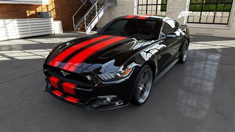 Black Mustang With Red Racing Stripes