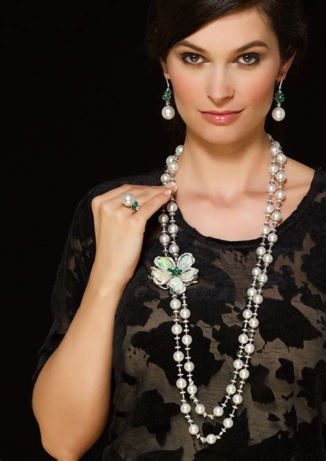 Diamond Emerald And Opal Necklace With Pearls By Schreiner Haute