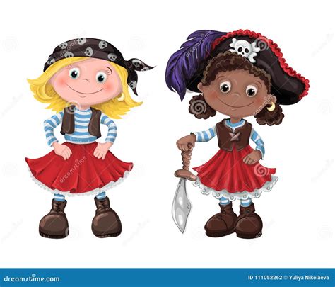 Cute Girl Pirate Vector Illustration Stock Vector Illustration Of Happy Female 111052262