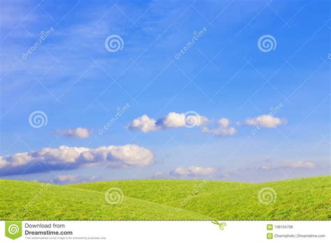 Clouds Over Green Grassy Hills Rural Landscape Stock Photo Image Of