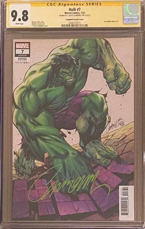 Hulk 7 J Scott Campbell Variant Cgc 98 Ss