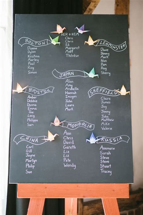 Wedding Table Plan On Chalk Board With Origami Cranes Diy Wedding