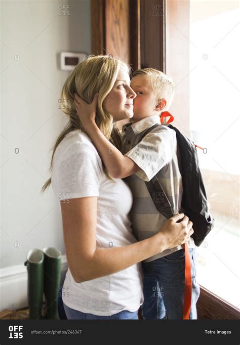 Son Kissing Mother On Cheek Stock Photo Offset