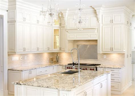 Unique White Kitchen Cabinets Beige Countertops With Simple Decor