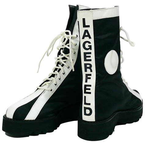 Karl Lagerfeld Vintage Black White Lace Up Combat Boots At 1stdibs