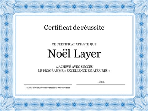 Certificat De Réussite Bleu