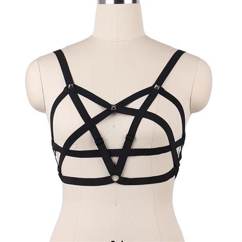 jlx harness elastic cage bra goth black crop top harness bra 90 s crop top body cage bondage