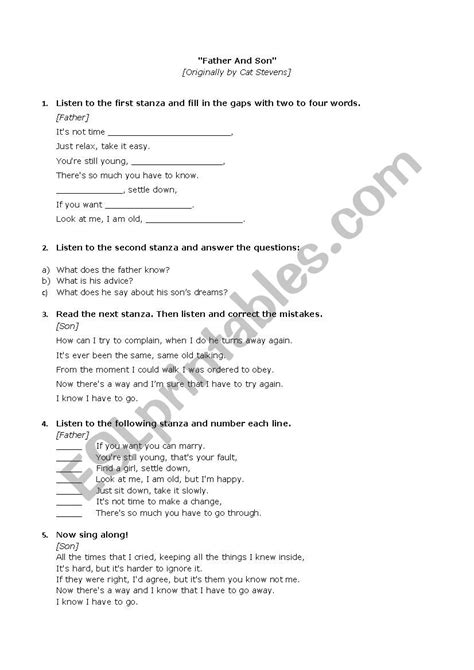 Father And Son Esl Worksheet By Deborapatricia