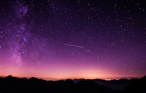 Night Starry Sky Twilight Mountains Hd Purple Sky Coolwallpapersme