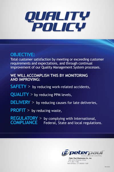 Quality Policy Peter Paul Electronics Co Inc