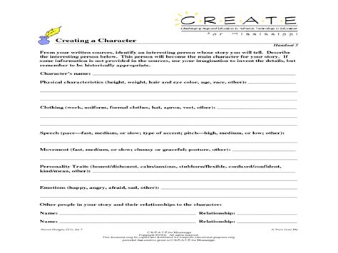 Creating A Character Worksheet For 6th 8th Grade Lesson Planet