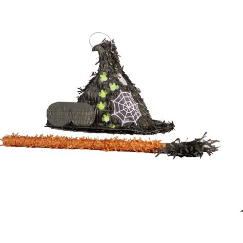 Halloween Witches Hat Cardboard Pinata Stick And Blindfold Set
