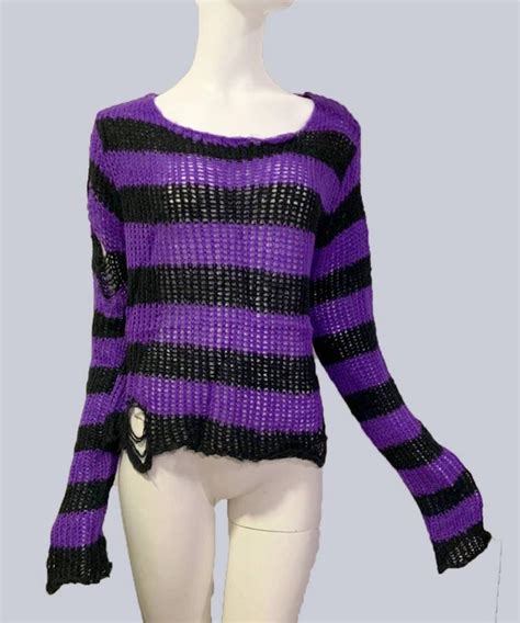 Knitted Ripped Gothic Jumper Torn Knitted Sweater Egirl Etsy