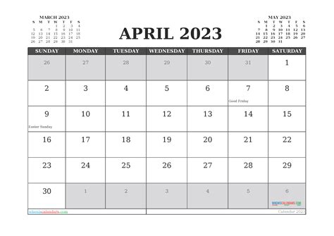 April 2023 Calendar Free Printable Calendar Templates April 2023