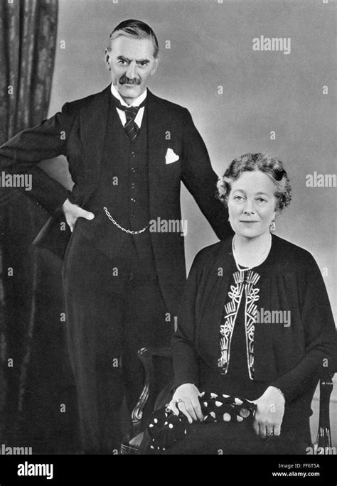 neville chamberlain n 1869 1940 english statesman photographed in 1938 with his wife stock