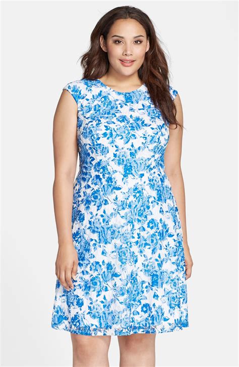 Chetta B Floral Print Lace Fit And Flare Dress Plus Size Nordstrom