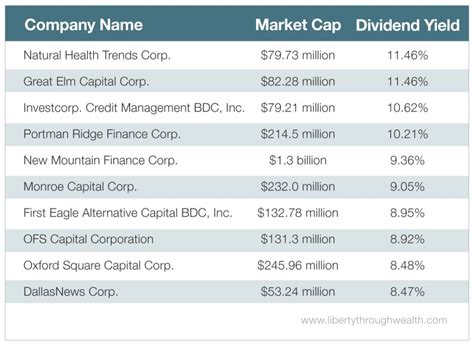 The Top 10 High Yielding Dividend Small Cap Stocks Under 15 Liberty
