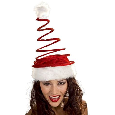 Unisex Coil Spiral Santa Hat Standard Adult Red White Springy Funny