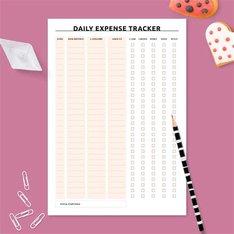 Personal Daily Expense Tracker Template Printable Pdf