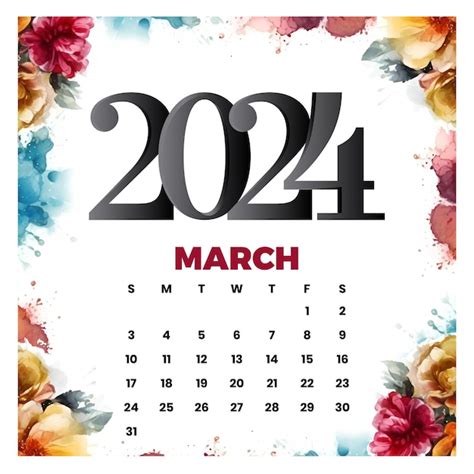 Premium Vector Vector March Floral Calendar 2024